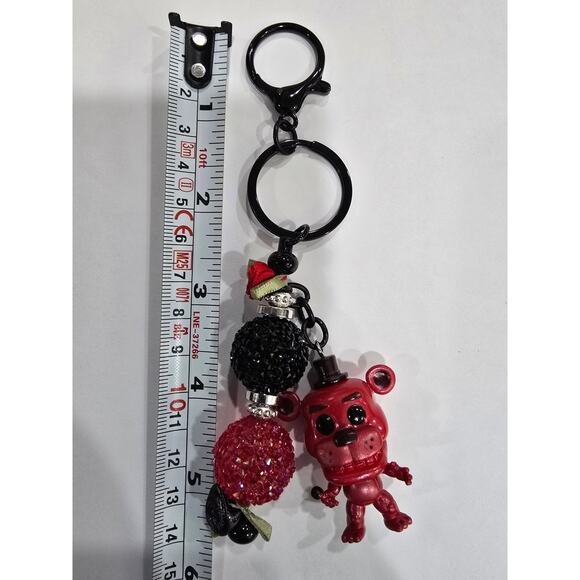 Handmade Reworked Red Bear Bag Charm Keychain - Picture 6 of 8